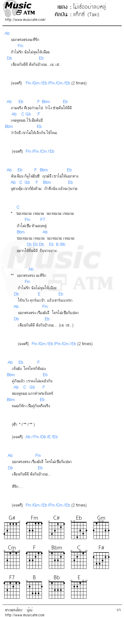 คอร์ดเพลง ไม่เชื่ออย่าลบหลู่