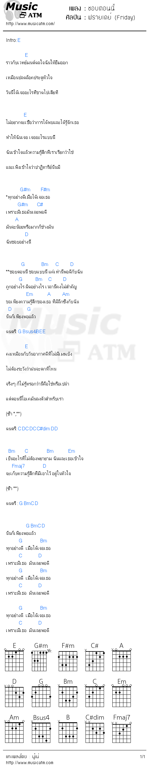 คอร์ดเพลง ชอบตอนนี้