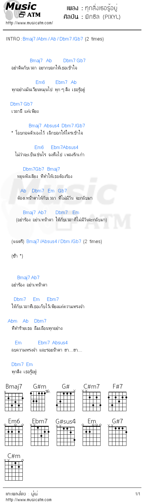 คอร์ดเพลง ทุกสิ่งเธอรู้อยู่