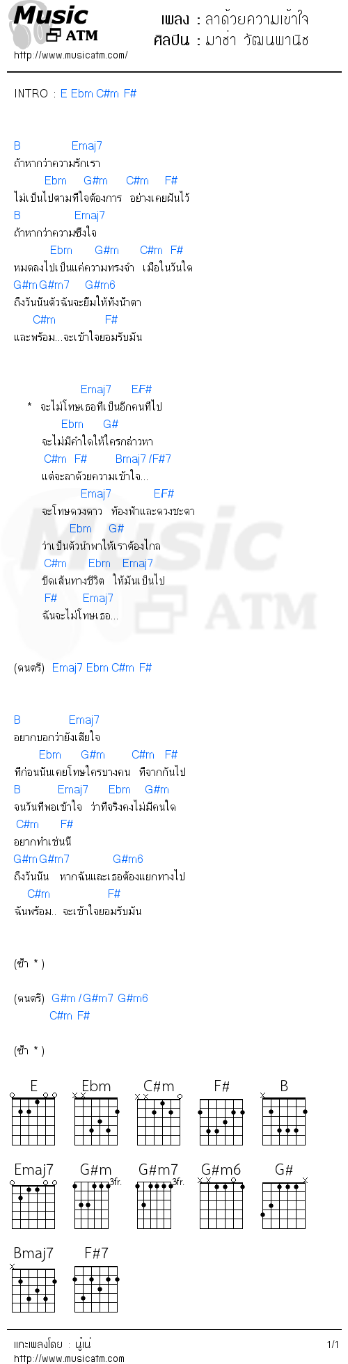 คอร์ดเพลง ลาด้วยความเข้าใจ