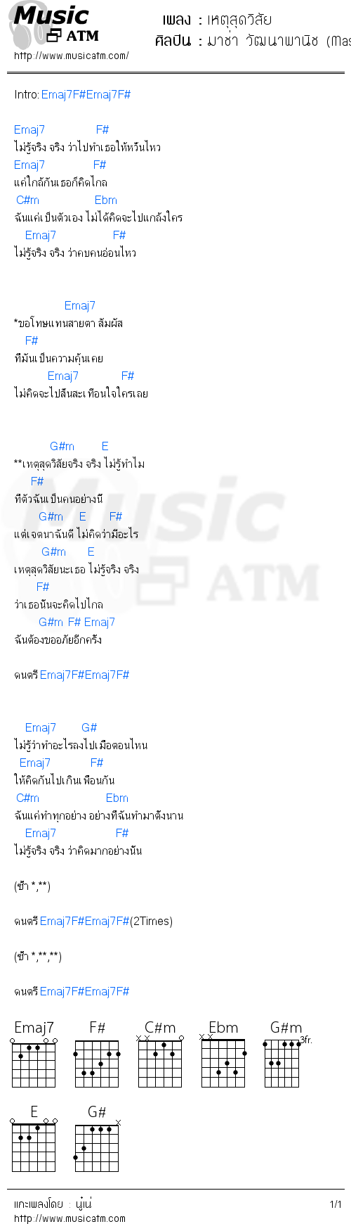 คอร์ดเพลง เหตุสุดวิสัย