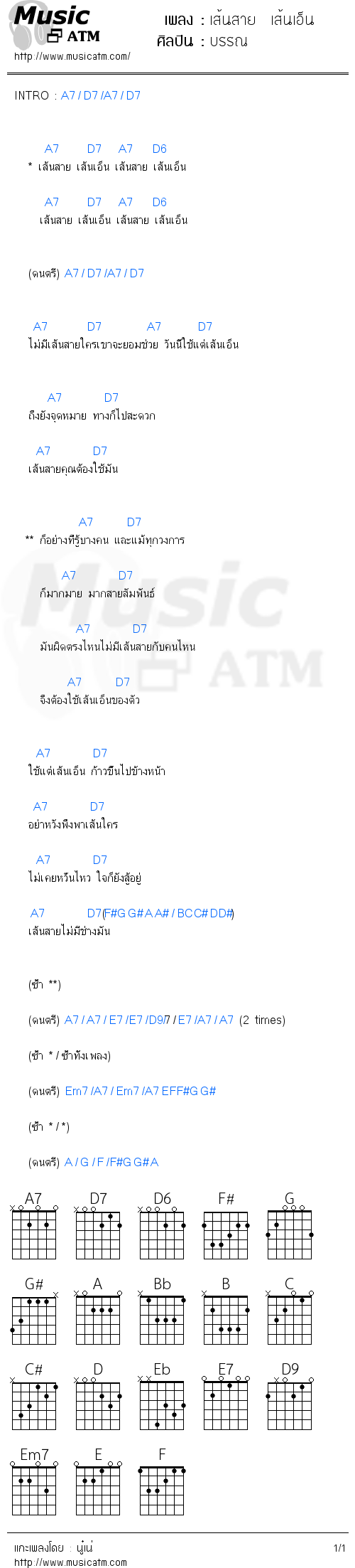 คอร์ดเพลง เส้นสาย  เส้นเอ็น