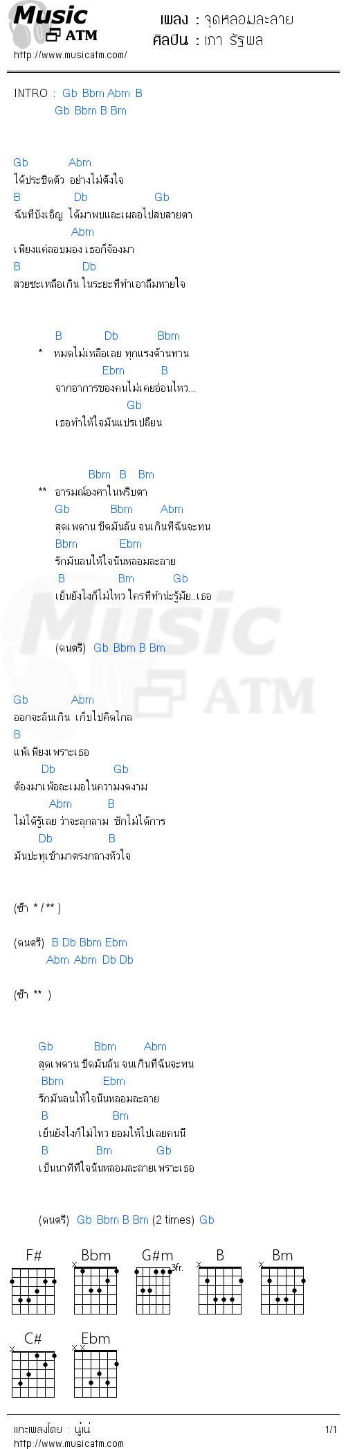 คอร์ดเพลง จุดหลอมละลาย