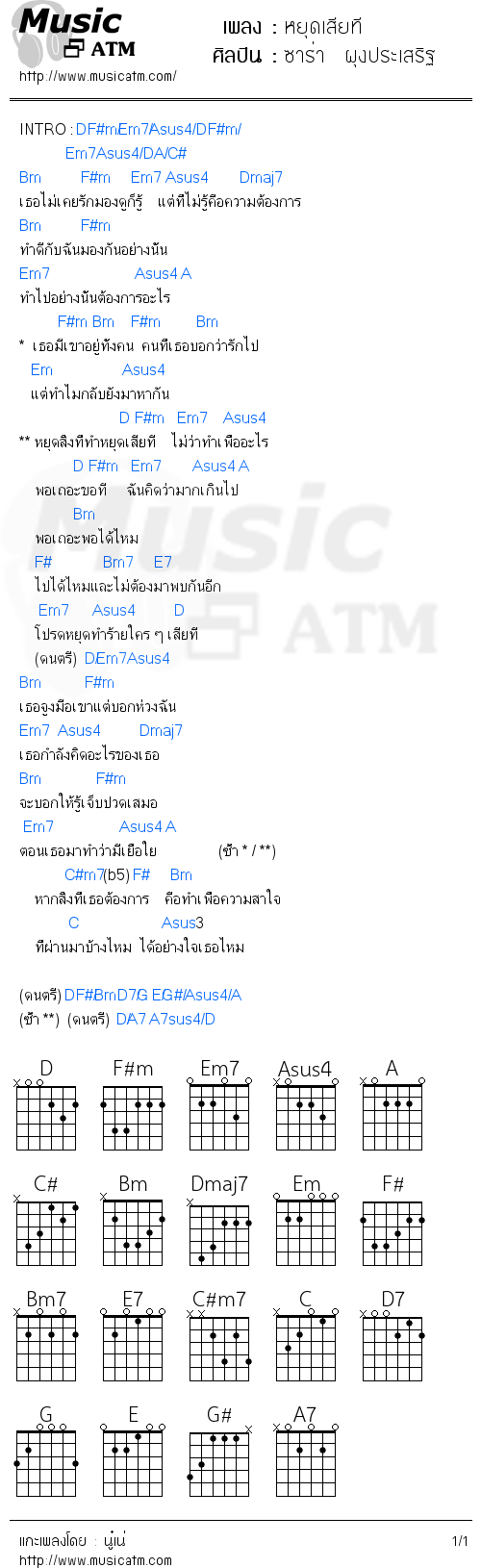 คอร์ดเพลง หยุดเสียที