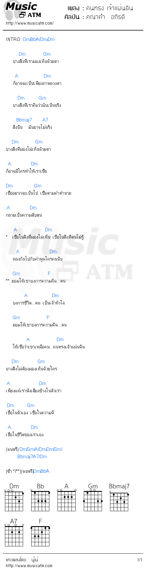 คอร์ดเพลง คนทรง เจ้าแผ่นดิน