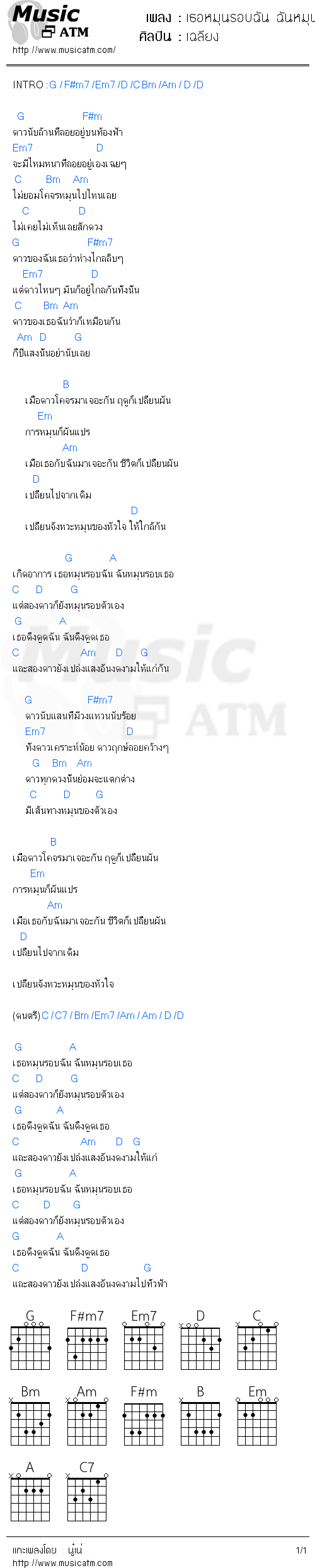 คอร์ดเพลง เธอหมุนรอบฉัน ฉันหมุนรอบเธอ - เฉลียง | คอร์ดเพลงใหม่