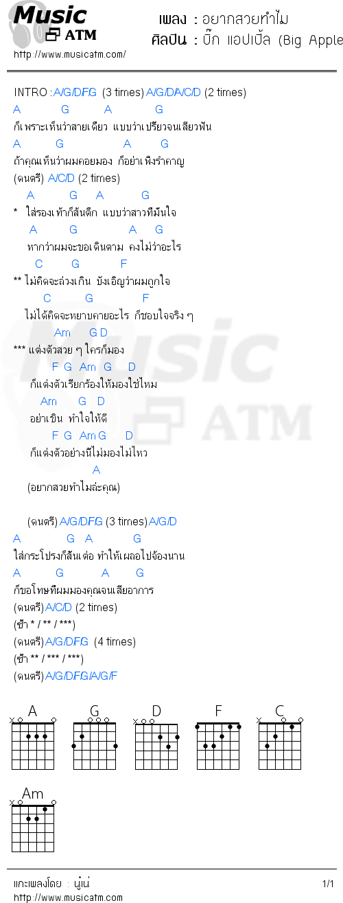 คอร์ดเพลง อยากสวยทำไม