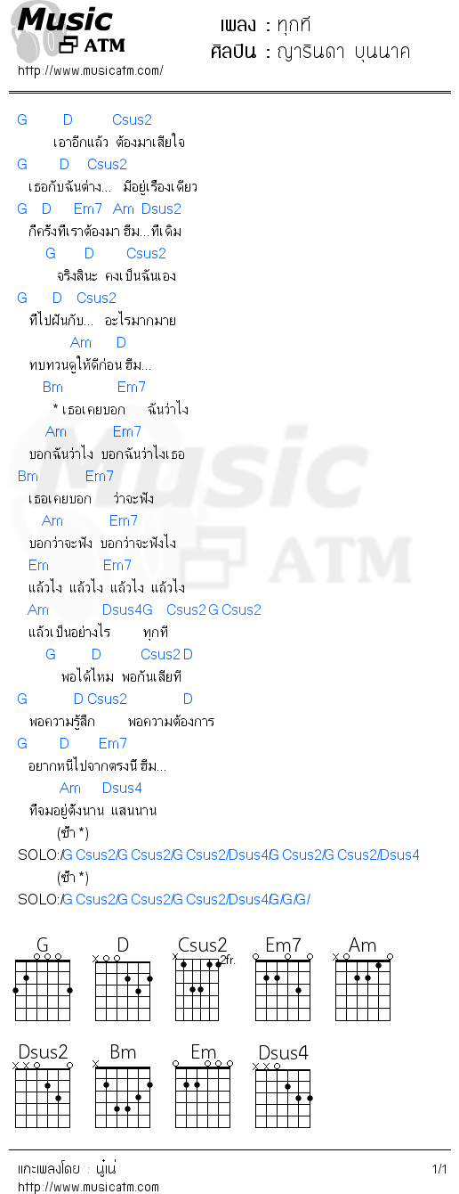 คอร์ดเพลง ทุกที 