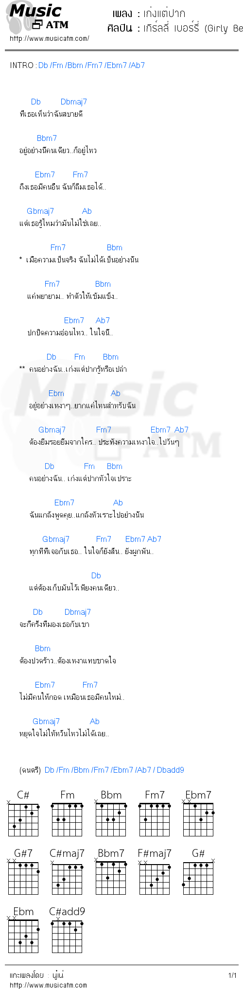 คอร์ดเพลง เก่งแต่ปาก