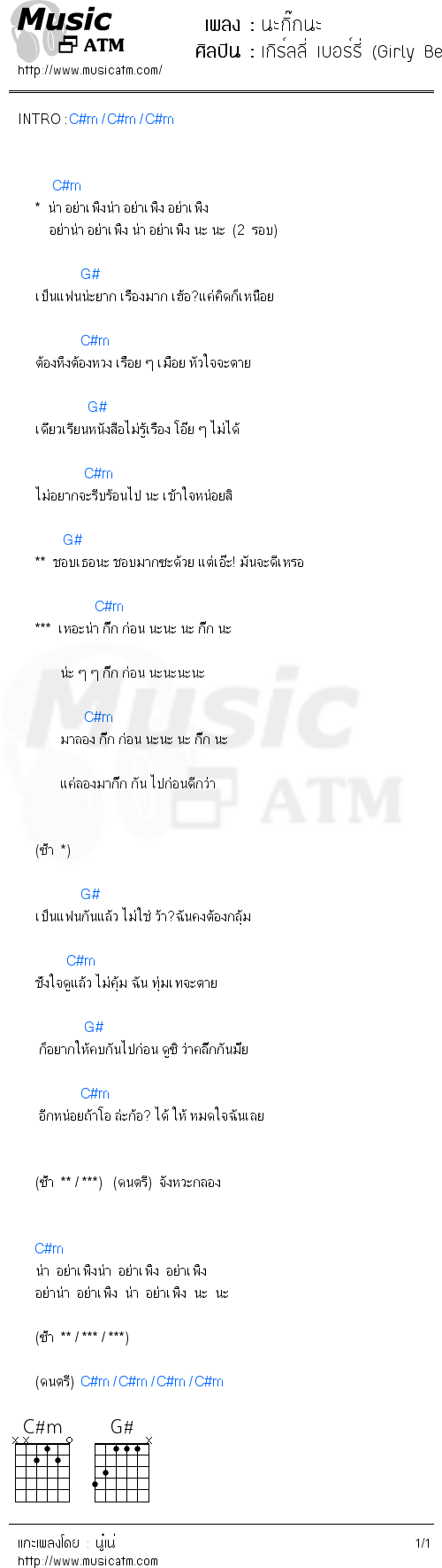 คอร์ดเพลง นะกิ๊กนะ - เกิร์ลลี่ เบอร์รี่ (Girly Berry) | คอร์ดเพลงใหม่