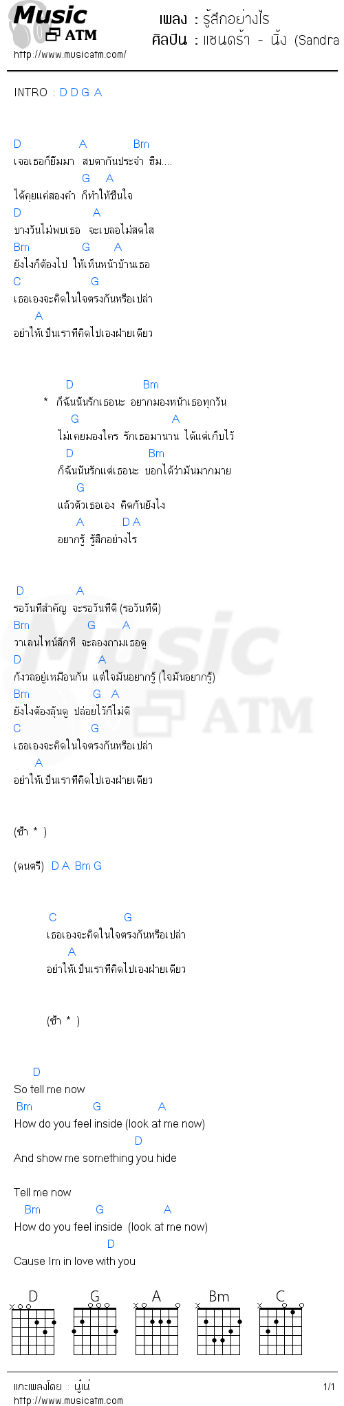 คอร์ดเพลง รู้สึกอย่างไร