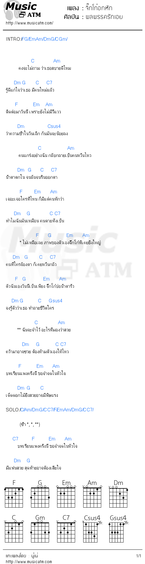 คอร์ดเพลง จิ๊กโก๋อกหัก