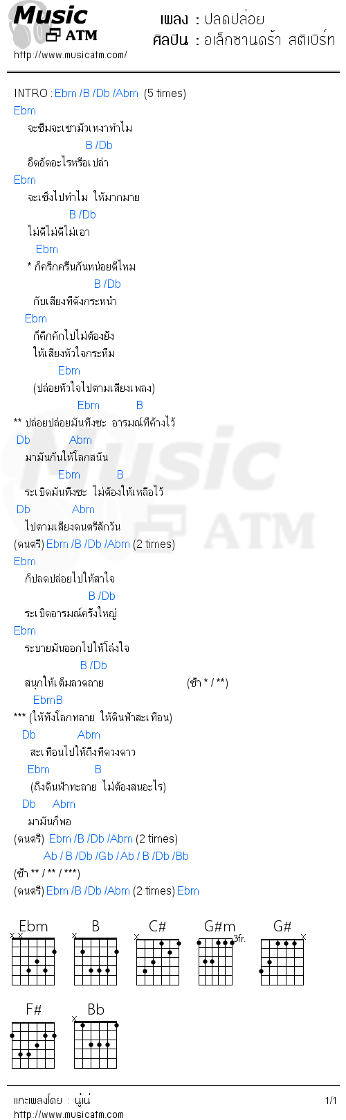 คอร์ดเพลง ปลดปล่อย - อเล็กซานดร้า สติเบิร์ท | คอร์ดเพลงใหม่