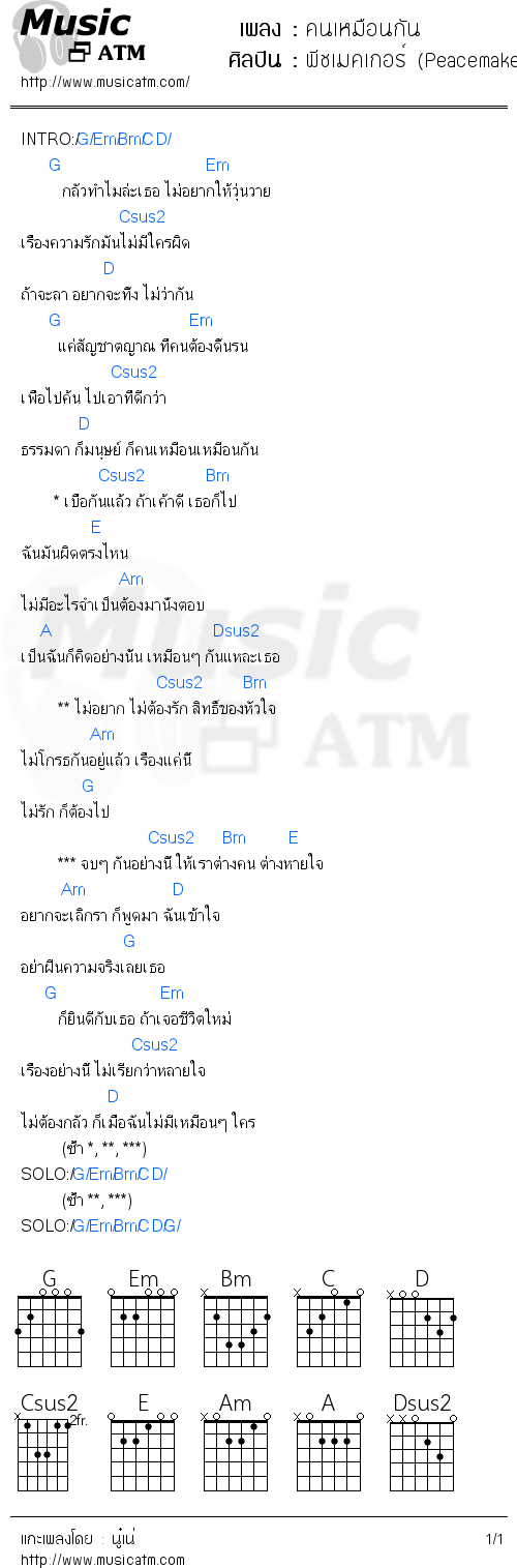 คอร์ดเพลง คนเหมือนกัน