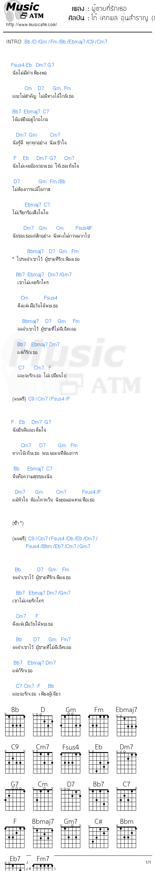 คอร์ดเพลง ผู้ชายที่รักเธอ