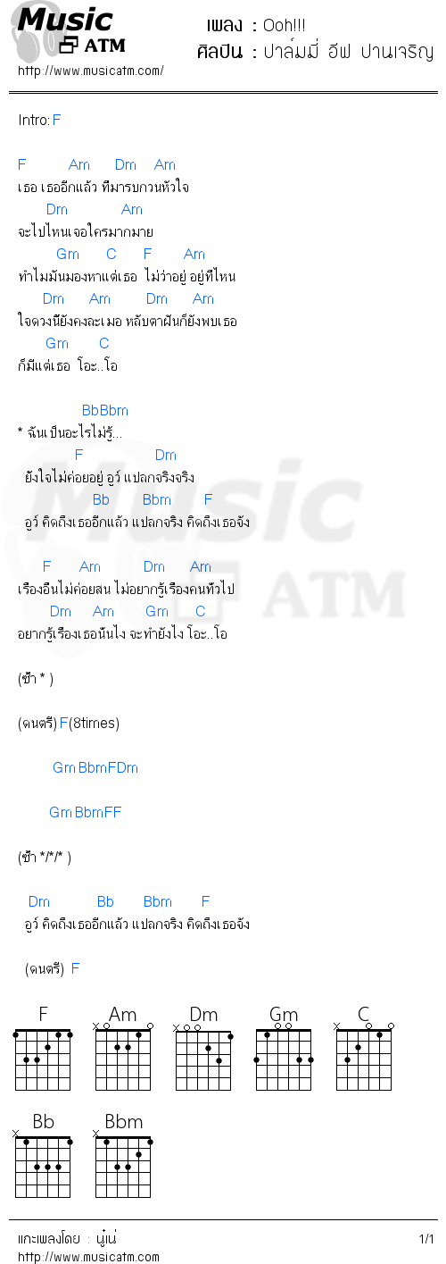 คอร์ดเพลง Ooh!!! - ปาล์มมี่ อีฟ ปานเจริญ | คอร์ดเพลงใหม่