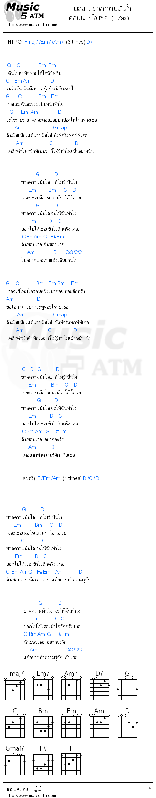 คอร์ดเพลง ขาดความมั่นใจ