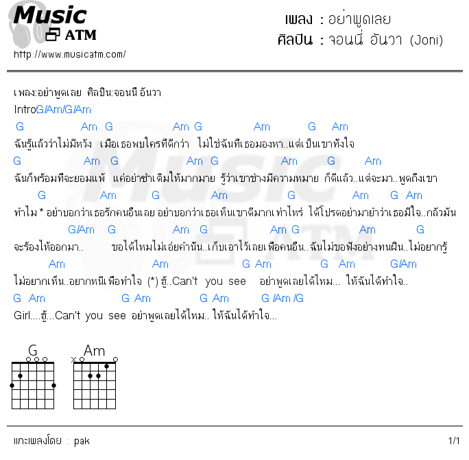 คอร์ดเพลง อย่าพูดเลย