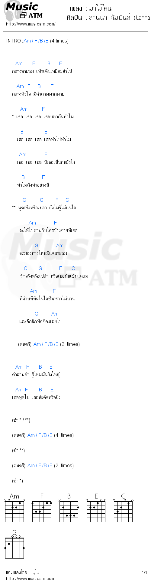 คอร์ดเพลง มาไม้ไหน