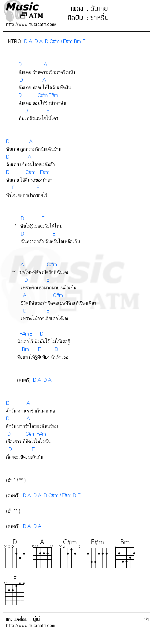 คอร์ดเพลง ฉันเคย