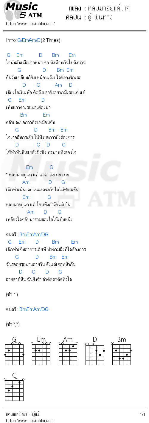 คอร์ดเพลง หลบมาอยู่แค่..แค่