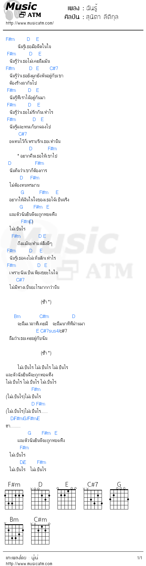 คอร์ดเพลง ฉันรู้