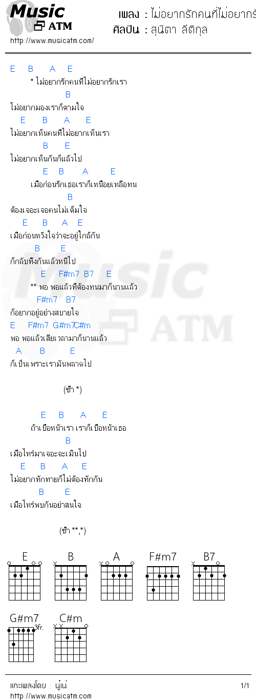 คอร์ดเพลง ไม่อยากรักคนที่ไม่อยากรักเรา