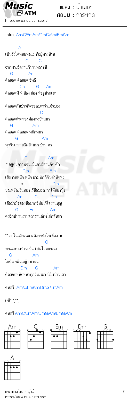 คอร์ดเพลง บ้านเฮา