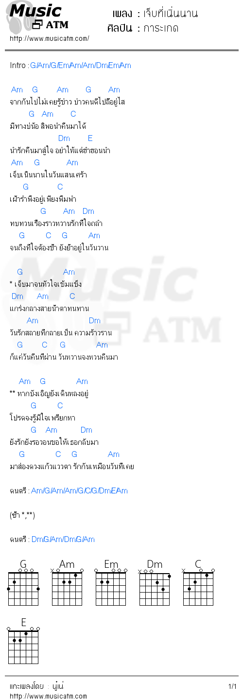 คอร์ดเพลง เจ็บที่เนิ่นนาน