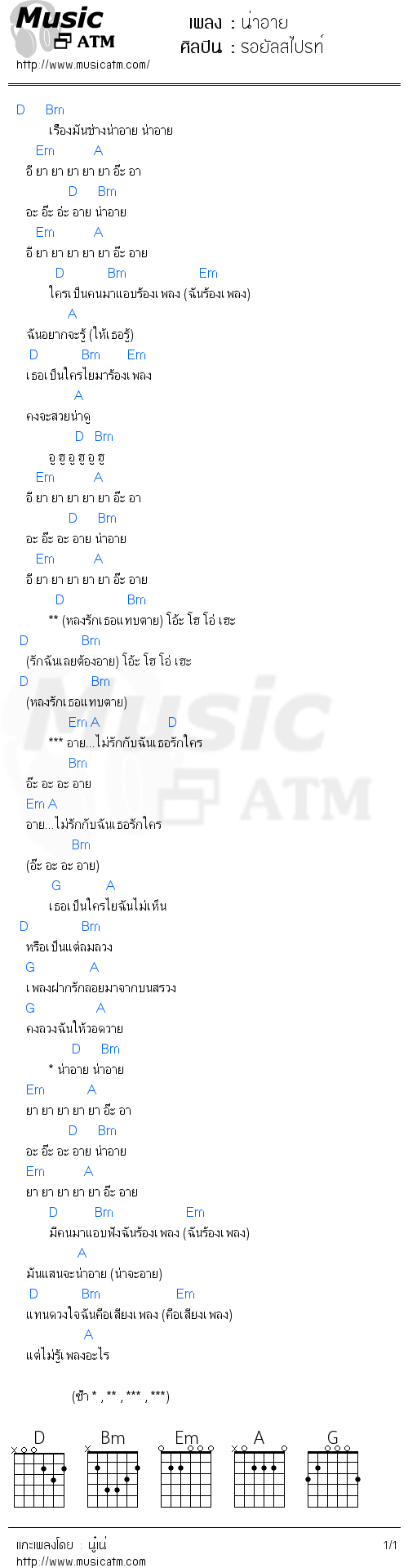 คอร์ดเพลง น่าอาย