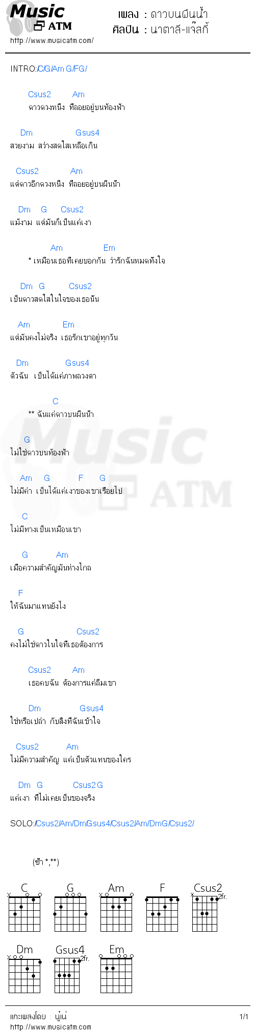 คอร์ดเพลง ดาวบนผืนน้ำ - นาตาลี-แจ๊สกี้ | คอร์ดเพลงใหม่