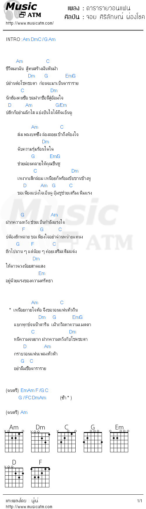 คอร์ดเพลง ดารารายวอนแฟน