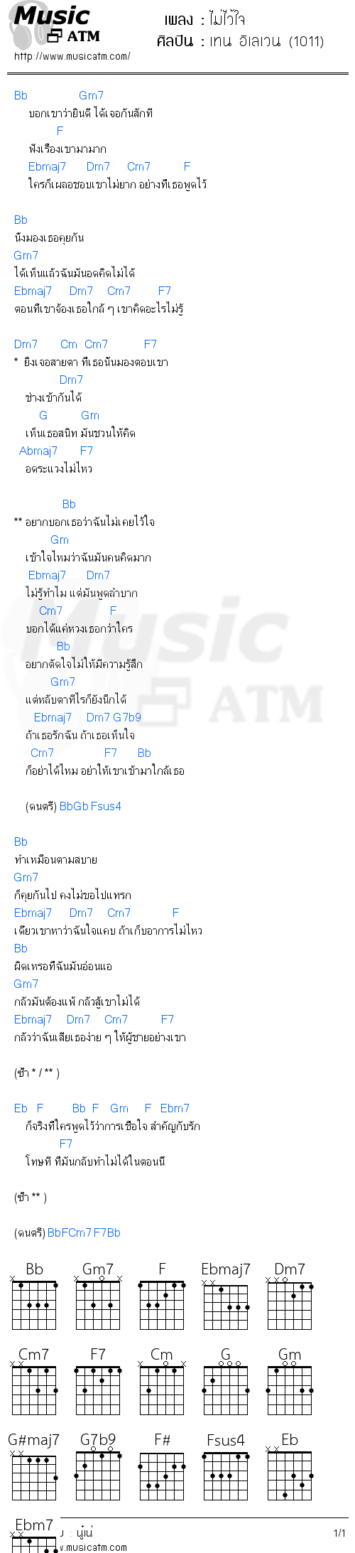 คอร์ดเพลง ไม่ไว้ใจ