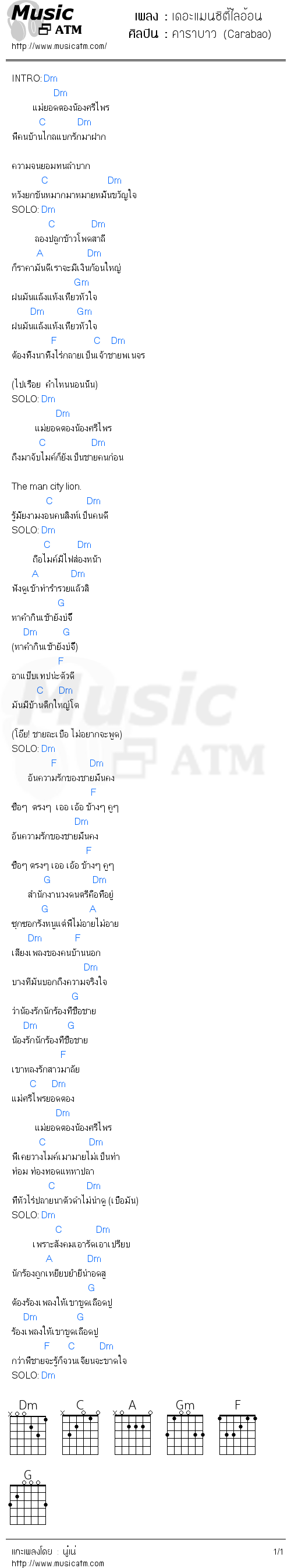 คอร์ดเพลง เดอะแมนซิตี้ไลอ้อน