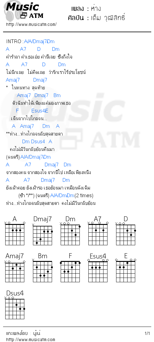 คอร์ดเพลง ห่าง