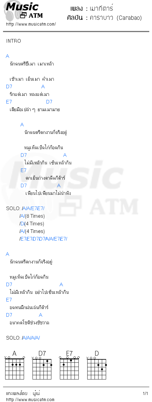 คอร์ดเพลง เมากีตาร์