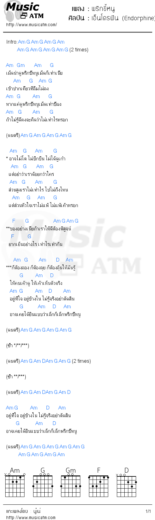 คอร์ดเพลง พริกขี้หนู