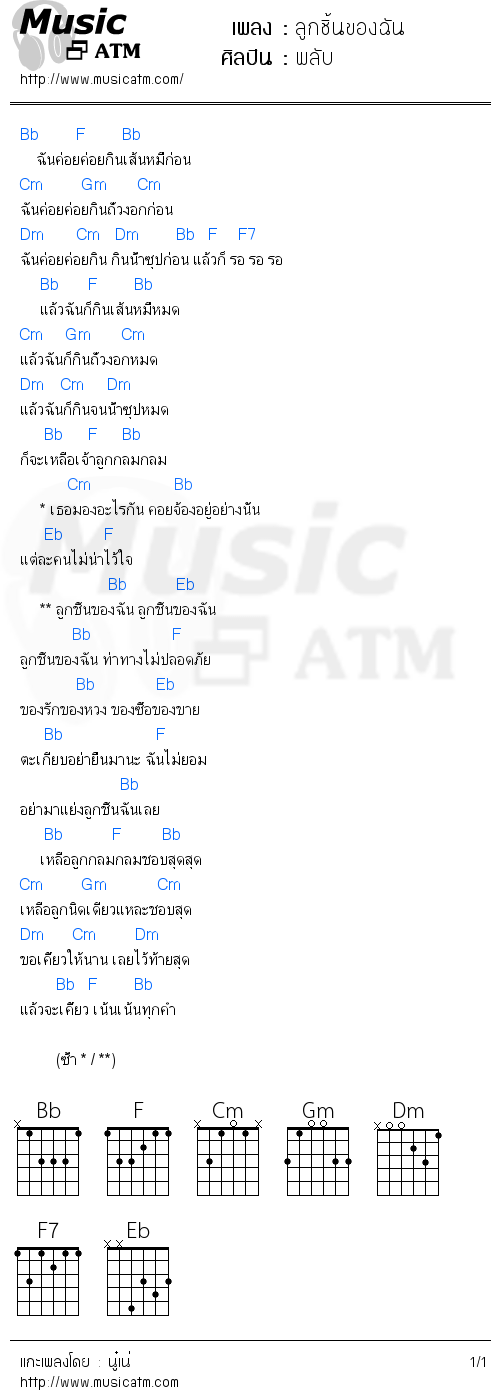 คอร์ดเพลง ลูกชิ้นของฉัน