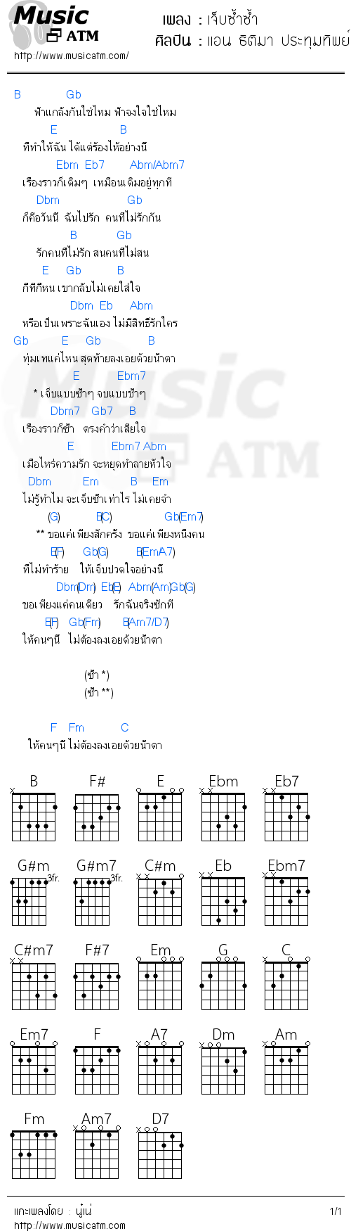 คอร์ดเพลง เจ็บซ้ำซ้ำ