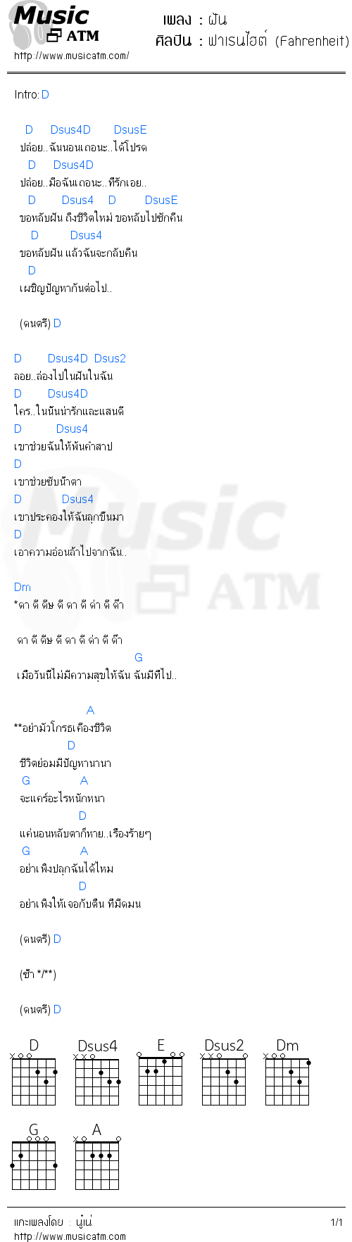 คอร์ดเพลง ฝัน